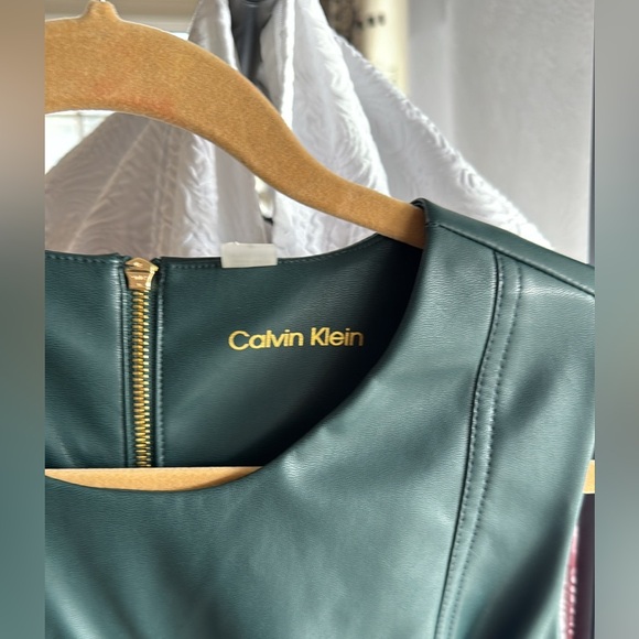 Calvin Klein hunter green dress faux leather. gold zipper in back - Picture 7 of 7